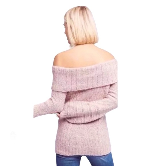 Anthro Sleeping On Snow Mauve Pink Cotton Alpaca Off Shoulder Sweater - Size M - Picture 2 of 16
